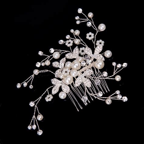 Feyarl® Handmade Pearl Rhinestone Crystal Bridal Hair Side Comb Wedding Headpiece Decorative