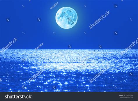 Moonrise Over Oceansea Horizon No Elements Stock Photo 334707386