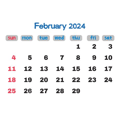 2024년 2월 달력 벡터 2월 2024년 2월 2024년 2월 달력 Png 일러스트 및 벡터 에 대한 무료 다운로드