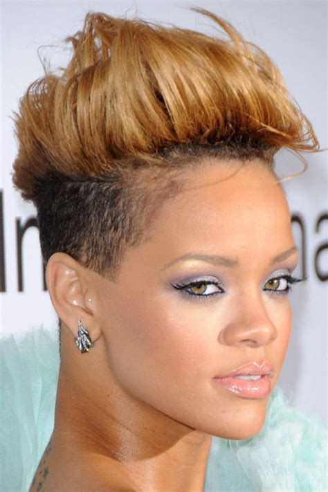 Rihanna Straight Honey Blonde Mohawk Two Tone Undercut Hairstyle