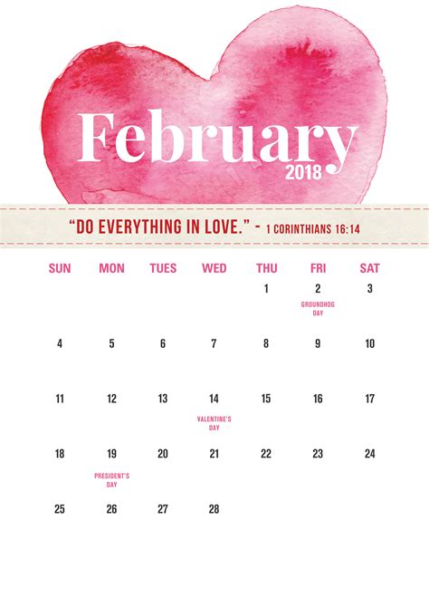 February 2018 Calendar Printable Blog