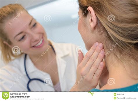 Doctor Checking Lymph Nodes Size Patient Stock Image Image Of