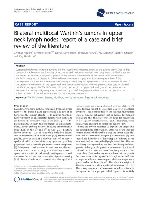 Pdf Bilateral Multifocal Warthins Tumors In Upper Neck Lymph Nodes
