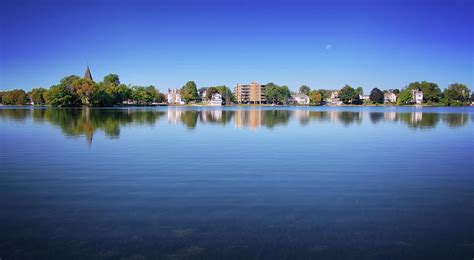 Moon Over Fowler Lake Reflection Oconomowoc Wi Photograph By