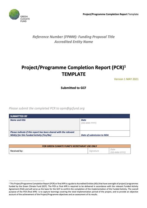 Project Completion Report Pcr Template Green Climate Fund