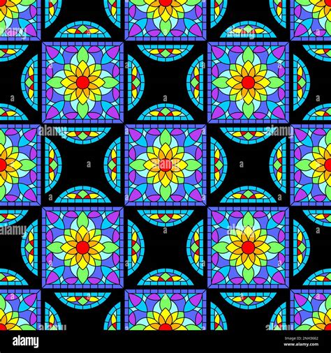 Seamless Pattern With Stained Glass Window In Gothic Style Medieval
