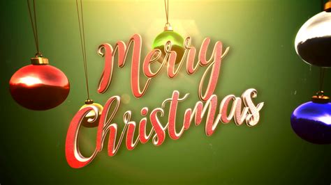 Animated Closeup Merry Christmas Text Colorful Balls On Green
