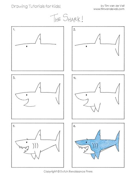 Easy Drawing Tutorials For Kids Shark Tims Printables