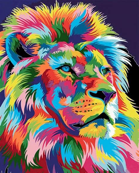 Paint By Numbers Colorful Lion Painting Kit 66 Etsy