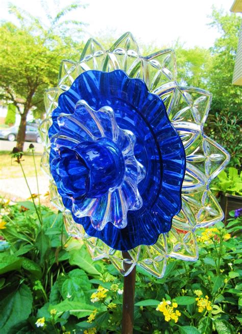 Glass Plate Flower Art Glass Yard Art Garden Glass Art