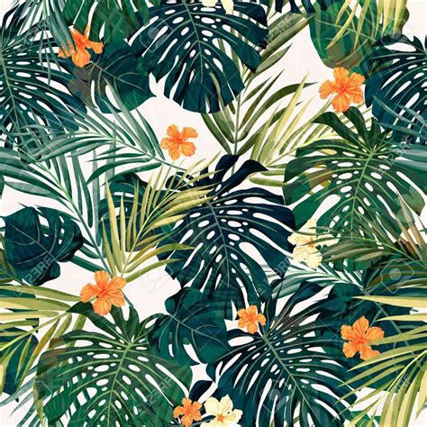 Summer Colorful Hawaiian Seamless Pattern With Tropical Plants