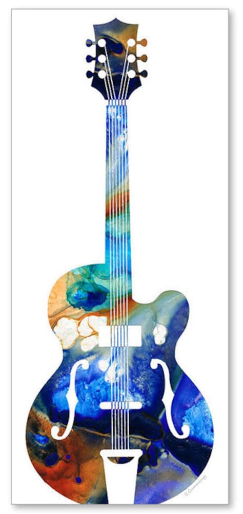 Items Similar To Vintage Guitar Art Print From Painting Colorful Music