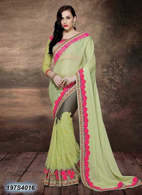 Dynamic Pista Green Coloured Silk Chiffon Designer Saree Saree Designs