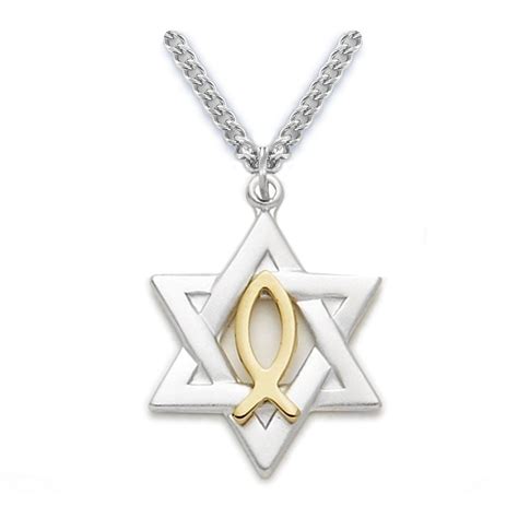 Sterling Silver Star Of David With Gold Tone Ichthus Fish Pendant