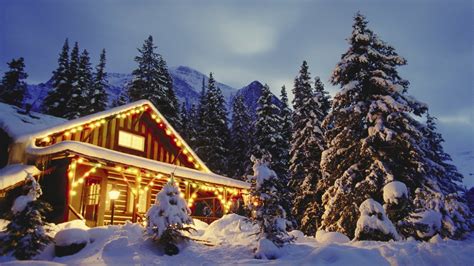 Lighted Cabin In Winter Forest Fondo De Pantalla Hd Fondo De