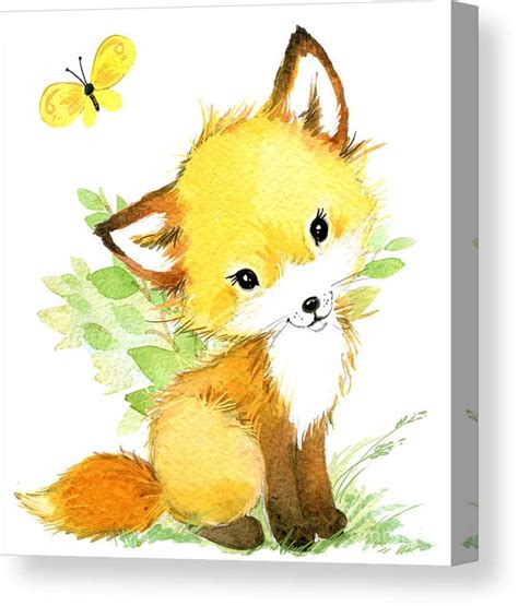 Cute Fox Watercolor Forest Animal Canvas Print Canvas Art By Faenkova