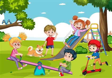 Happy Children Playing At Playground 8136733 Vector Art At Vecteezy