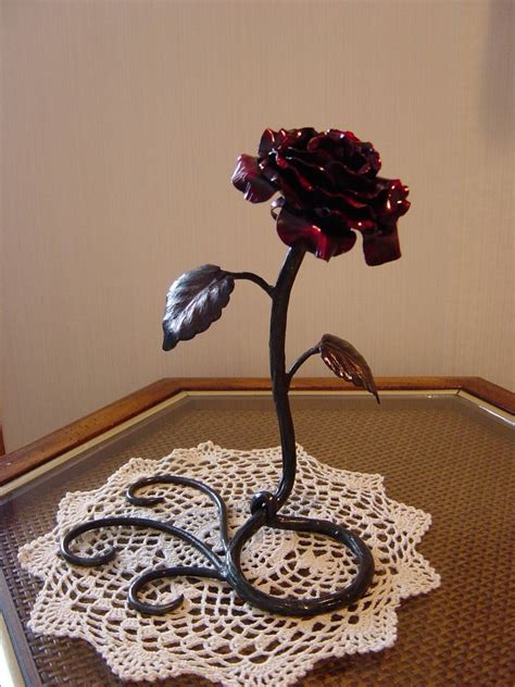 Custom Hand Forged Metal Rose Sculpture By Reflections