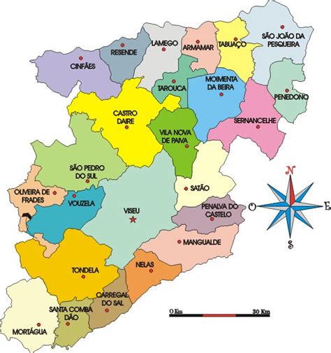 Mapa Administrativo Do Distrito De Viseu Portugal Mapa Portugal