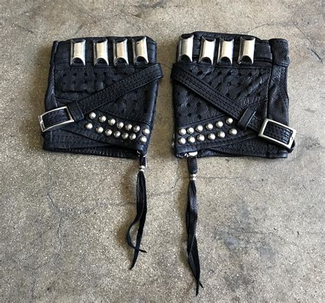Knuckle Duster Black Leather Fingerless Unisex Motorcycle Etsy Canada