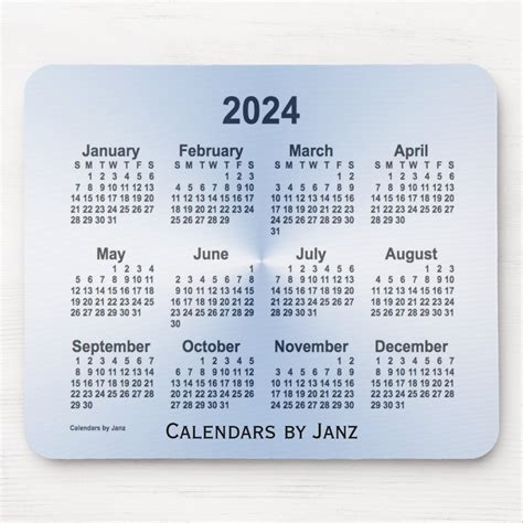 2024 Steel Blue Calendar By Janz Mouse Pad Zazzle