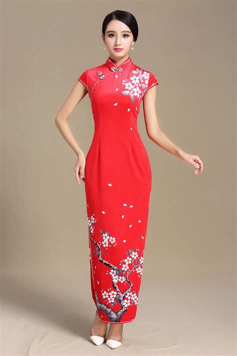 Pretty Blossom Flowers Print Qipao Cheongsam Chinese Dress Qipao