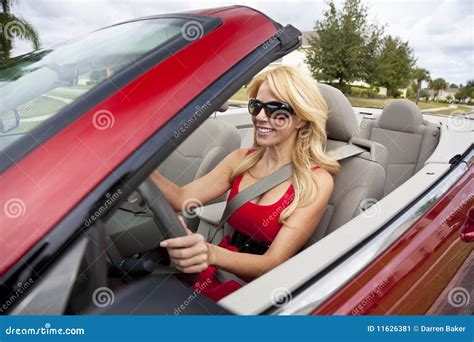 Beautiful Young Woman Driving Convertible Car Stock Image Image Of