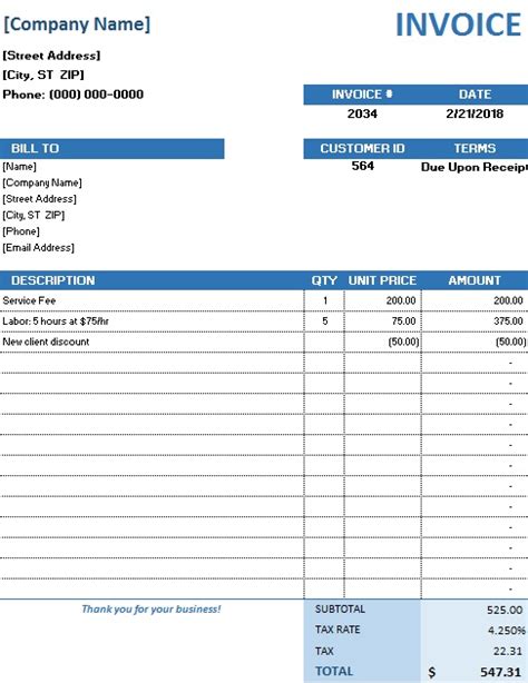 Template Of Sales Invoice Excelword Free Download Excel Templates