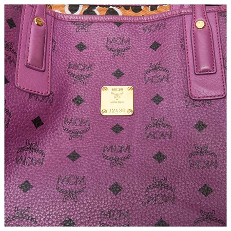 Mcm Purple Visetos Reversible Leather Tote Bag Multiple Colors Cloth