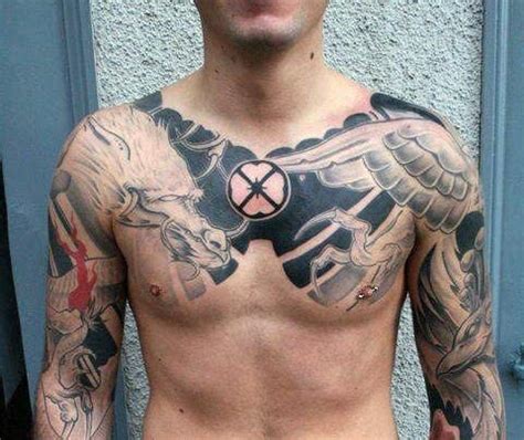 If you opt for the small rose and stem, the sternum or along the collar bone is the best placement, while a bunch of rose heads will look best on the upper chest. 50 Chest Cover Up Tattoos For Men - Upper Body Design Ideas