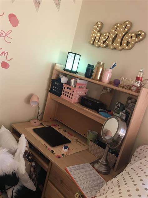 Your desk is your study space. College Dorm (With images) | Girls dorm room, Dorm desk ...