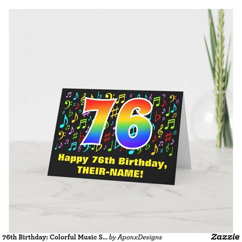 76th Birthday Colorful Music Symbols And Rainbow 76 Card In