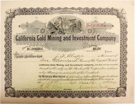 Looking for gold mining investment companies? California Gold Mining and Investment Company Stock (77049)