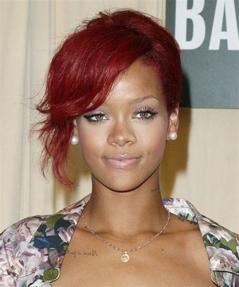 Rihanna Long Curly Red Updo With Side Swept Bangs