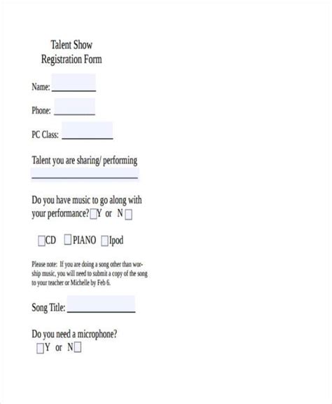 Talent Show Sign Up Sheet Free Template Home Design Templates Charts