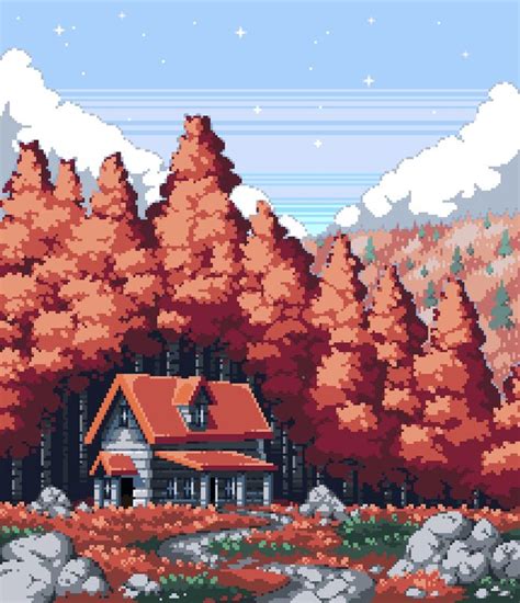 Autumn Scenery Pixel Art Landscape Cool Pixel Art Pixel Art Games