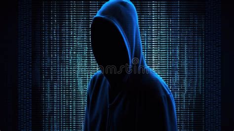 Hooded Hacker Binary Code Background Cybersecurity Intrusion Theme