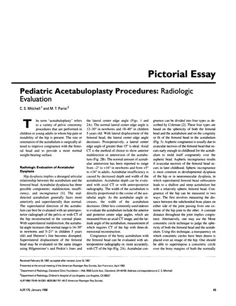 Pdf Pictorial Essay Pediatric Acetabuloplasty Procedures Radiologic