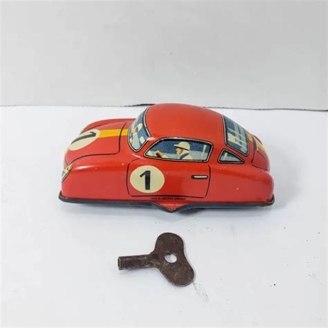 Vintage Made In Western Germany Tin Litho Wind Up Race Car With Key 49