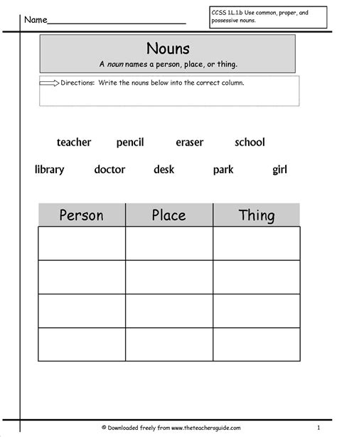 Second Grade Nouns Worksheet