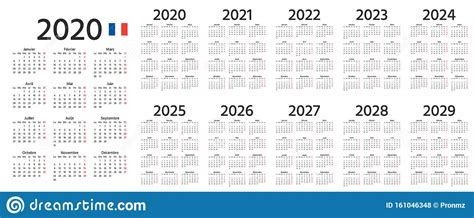 2020 2021 2022 French Calendar Vector Illustration Template Year