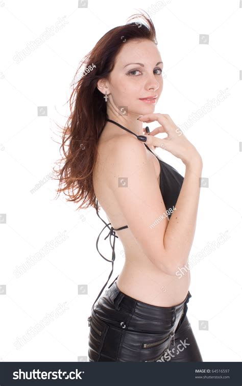 sexy girl black leather pants isolated库存照片64516597 shutterstock