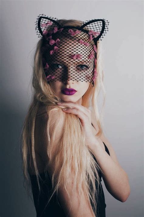 Silk Kitten Cat Mask With Net Veil And Natural Silk Ribbons In Etsy