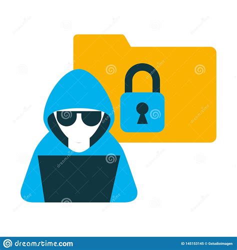 Hacker With Laptop And Folder Isolated Icon Stock Vector Illustration