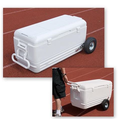 Wheel system is well built and easily folds for laying flat, or into transport position. Igloo 165 Quart All Terrain Cooler | OJCommerce