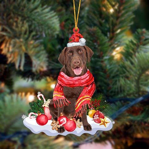 Chocolate Labrador Retriever Merry Christmas Ornament Gaodv