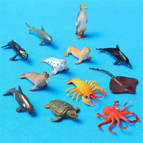 Mini 12pcsset Plastic Marine Animal Model Toy Figure Ocean Creatures