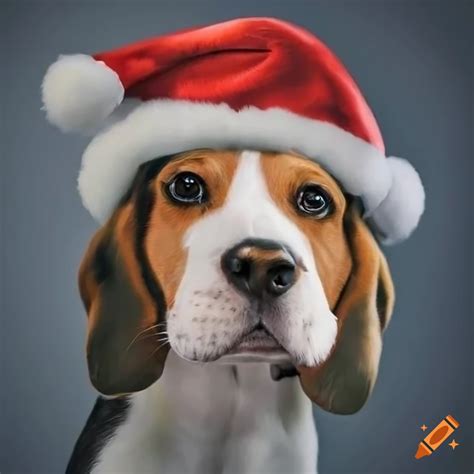 Hyper Realistic Portrait Of A Happy Beagle Puppy In Santa Hat On Craiyon