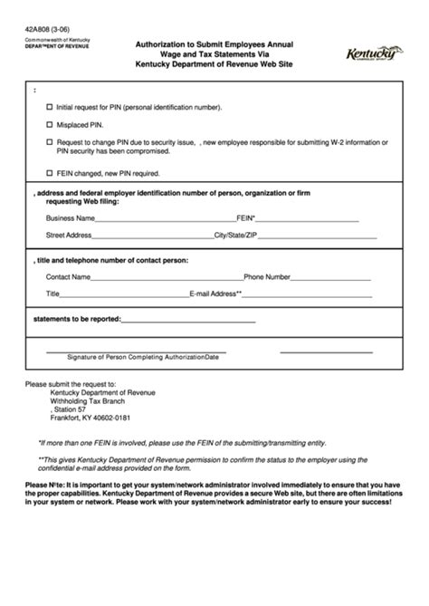 Form 42a808 Authorization To Submit Employees Annual Wage And Tax