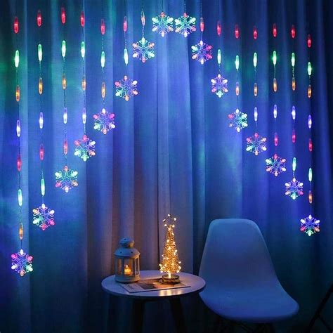 Danyin Snowflake Curtain String Lights Inverted V Shaped Hanging